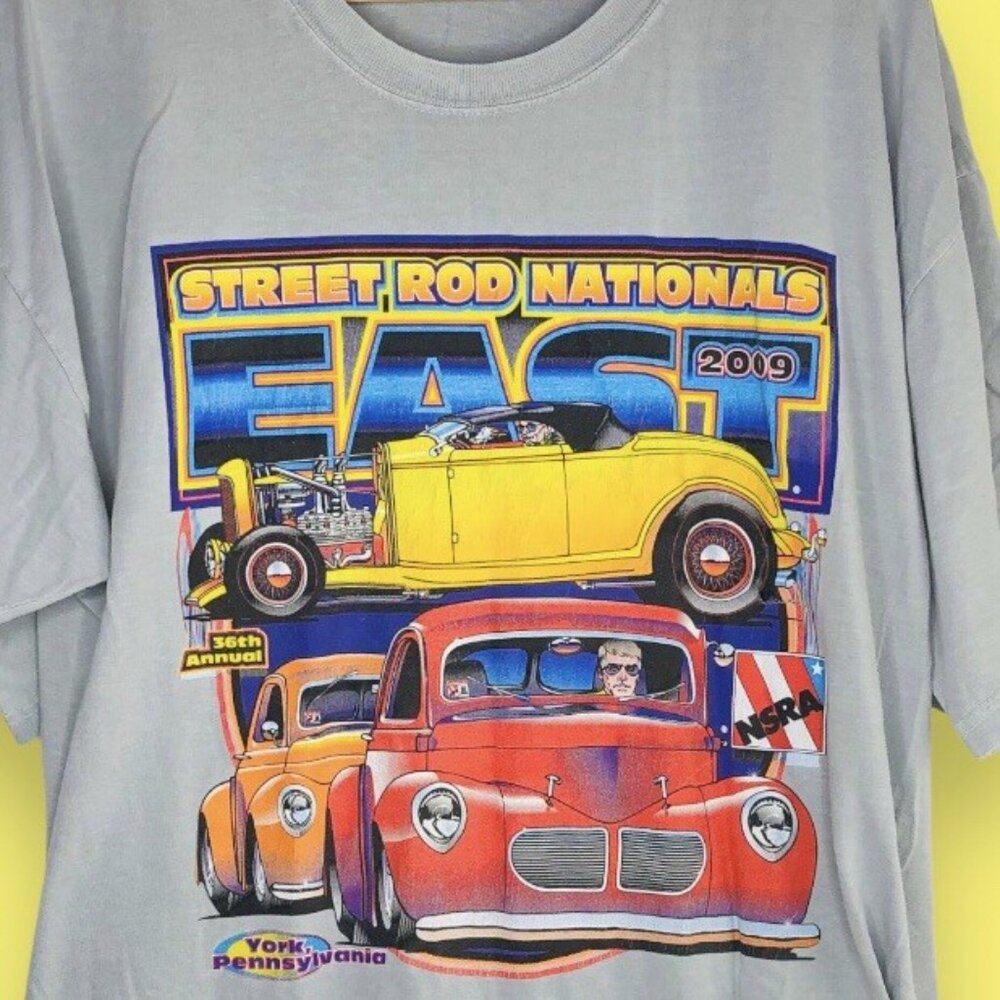 NSRA Street Rod Nationals East 2009 York PA Tee T-Shirt Cars Show XL Gray READ